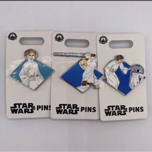 Disney Parks Star Wars 3 Pin Bundle: Princess Leia, R2-D2, Luke Skywalker